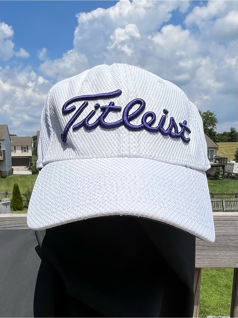Titleist A-Flex White With Navy Blue Embroidered Sellout S/M fitted ball hat.